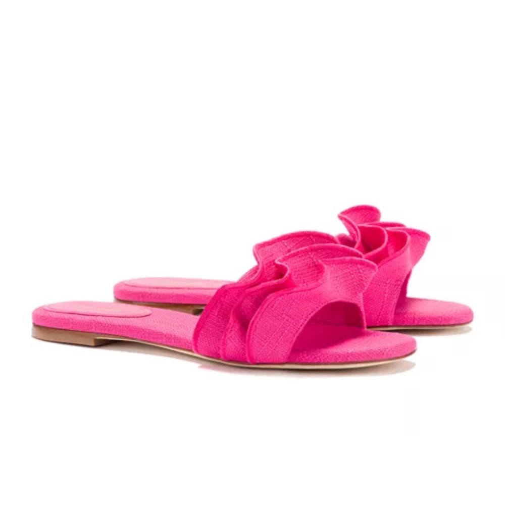 Larroude Ivy Ruffle Slide Sandals - pink, size 7
